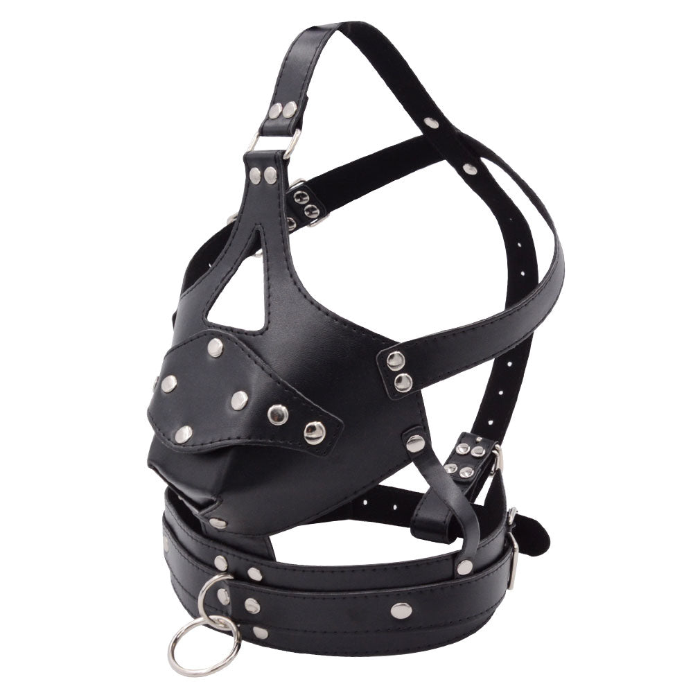 Black Leather Face Strap Dildo Gag