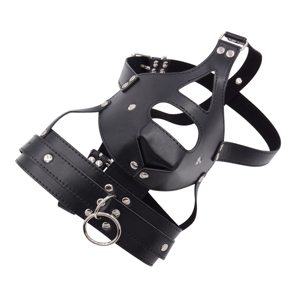 Black Leather Face Strap Dildo Gag
