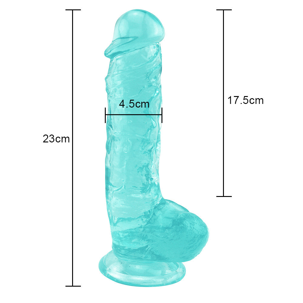 9 Inch Realistic Green Clear Jelly Dildo