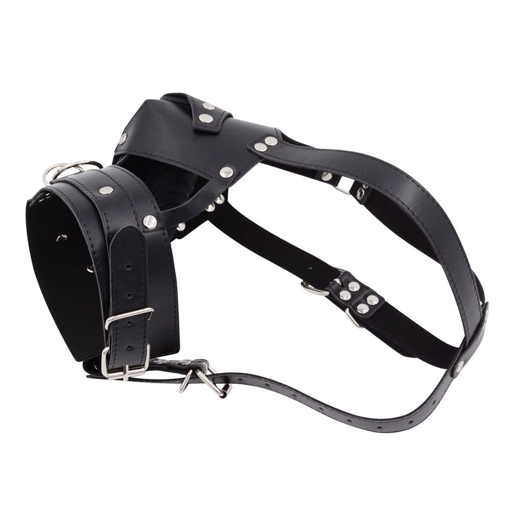 Black Leather Face Strap Dildo Gag