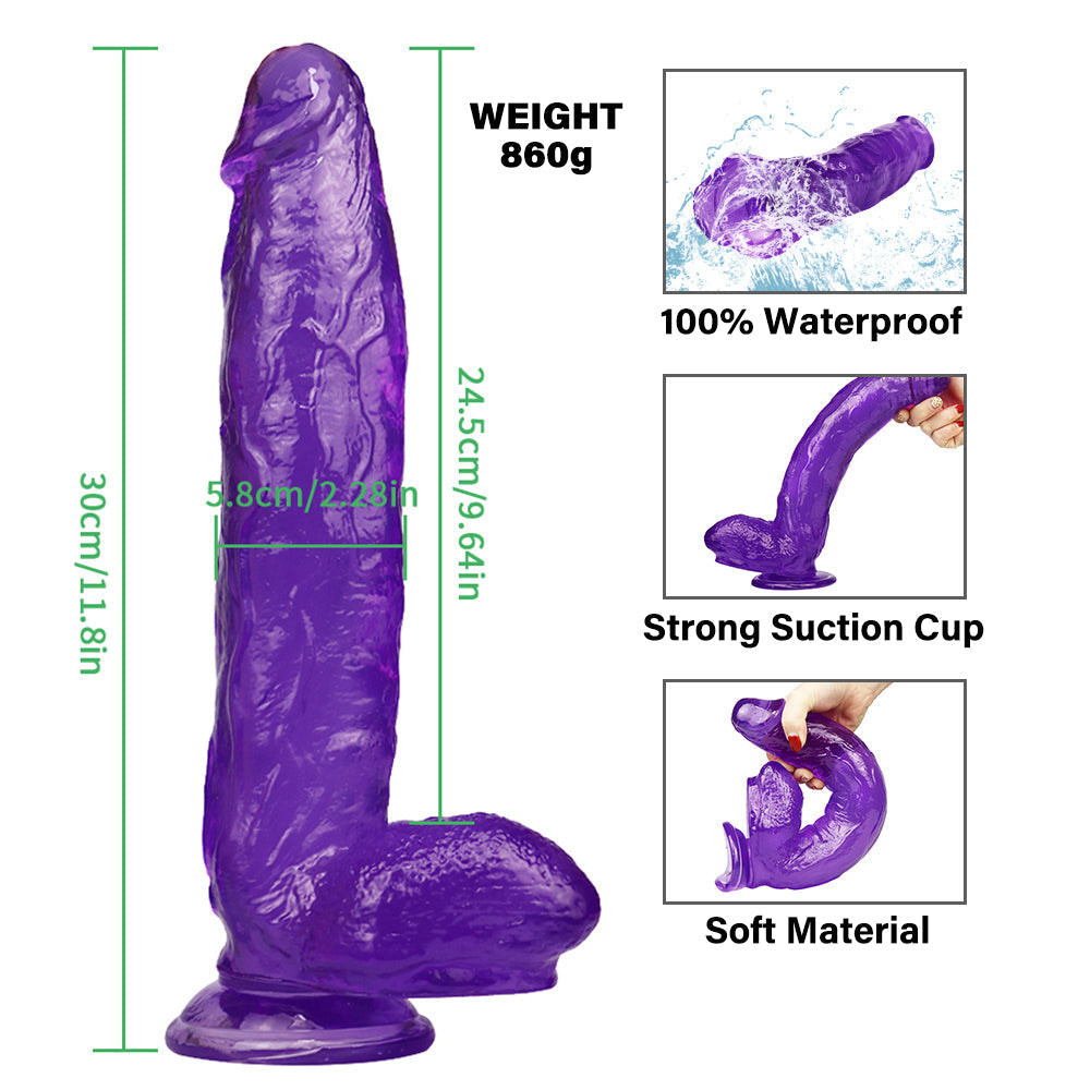 12 Inch Huge Purple Jelly Thick Dildo