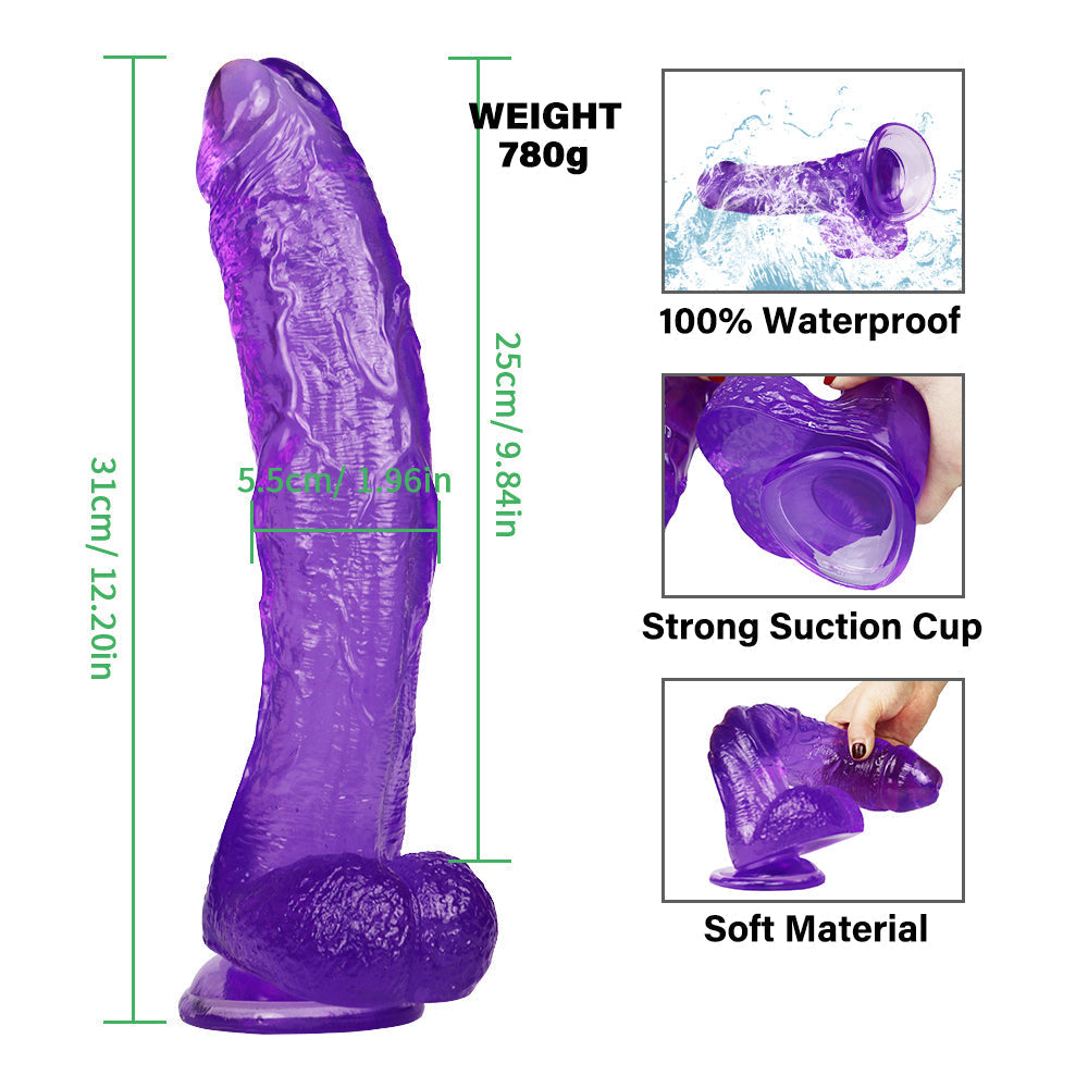 12 Inch Crooked Mouth Purple Jelly Dildo