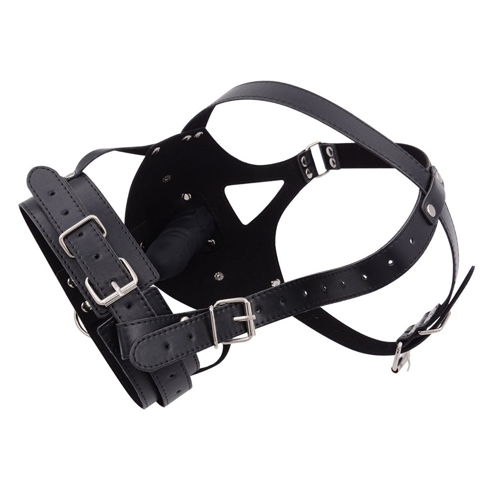 Black Leather Face Strap Dildo Gag