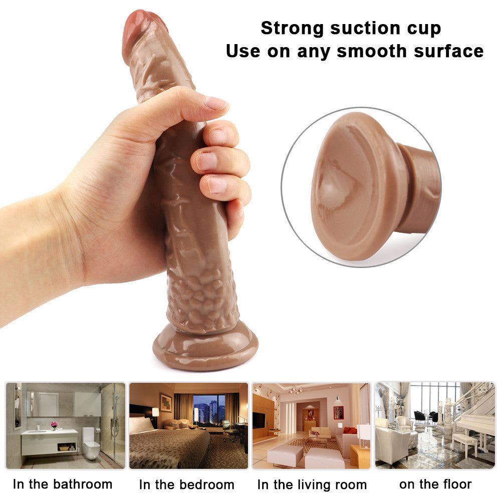 8 Inch Slim Realistic Brown Dildo