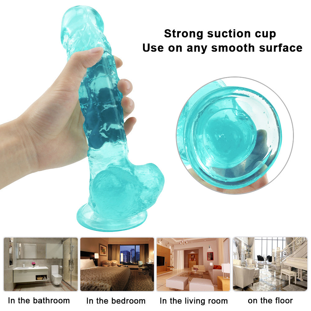 9 Inch Realistic Green Clear Jelly Dildo