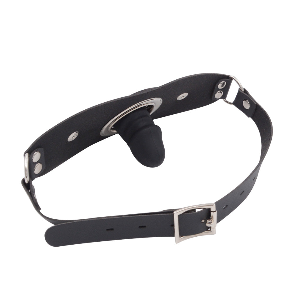 Black Leather Removable Facial Dildo Gag