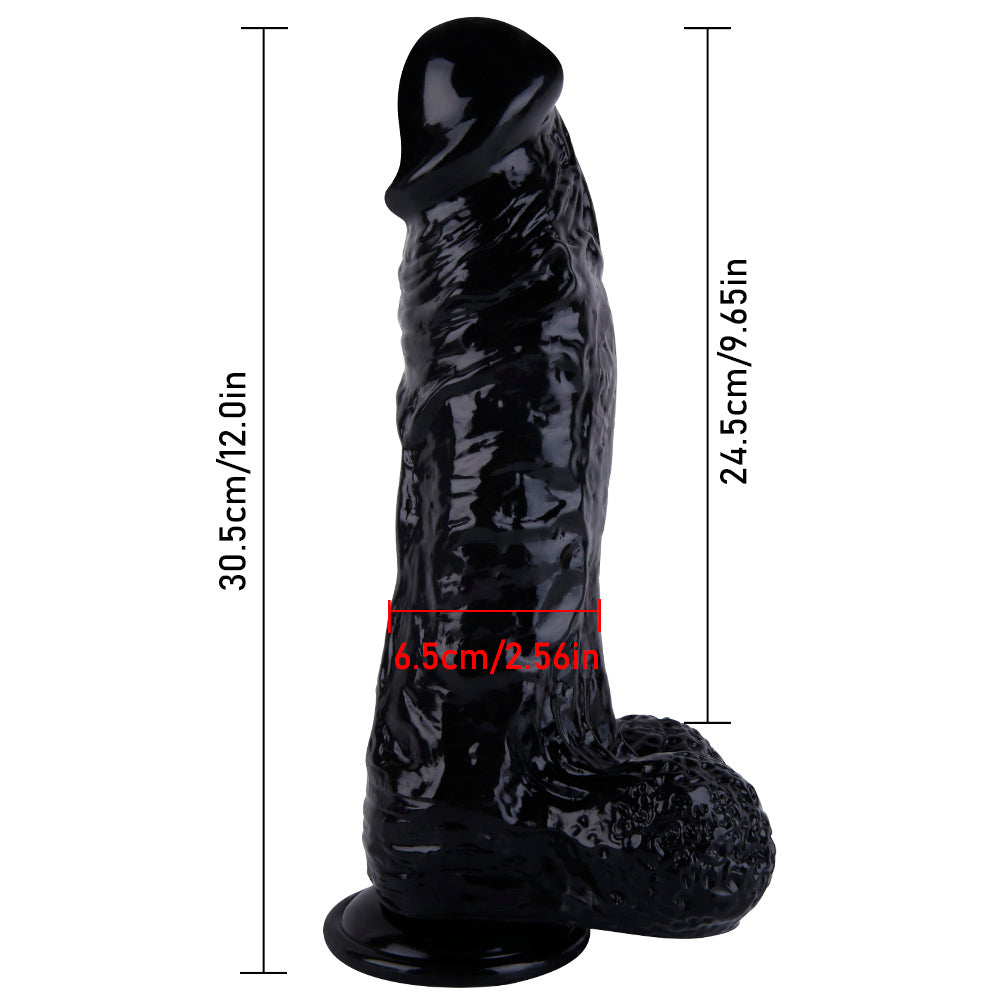 12 Inch Strap On Black Realistic Huge Dildo