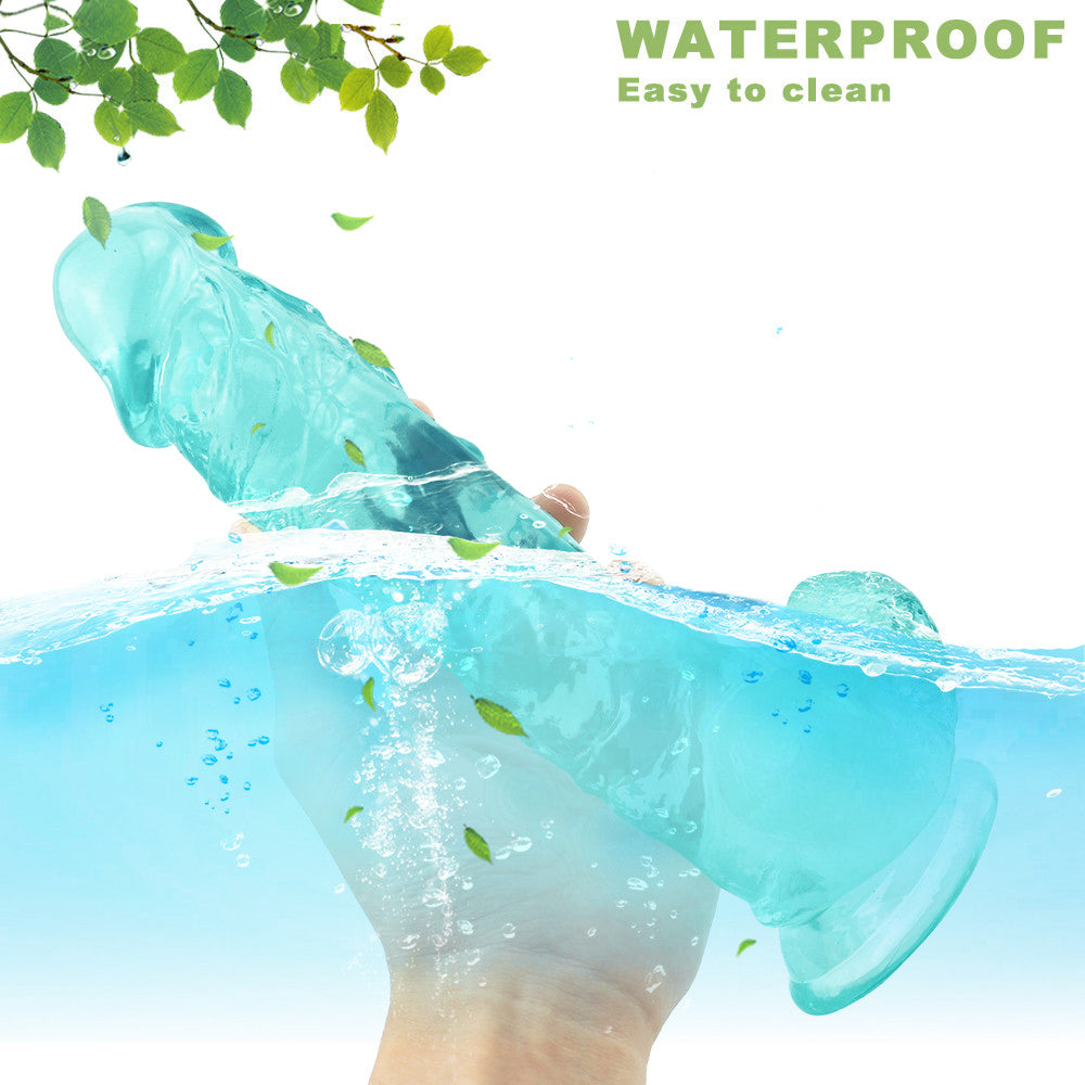 9 Inch Realistic Green Clear Jelly Dildo
