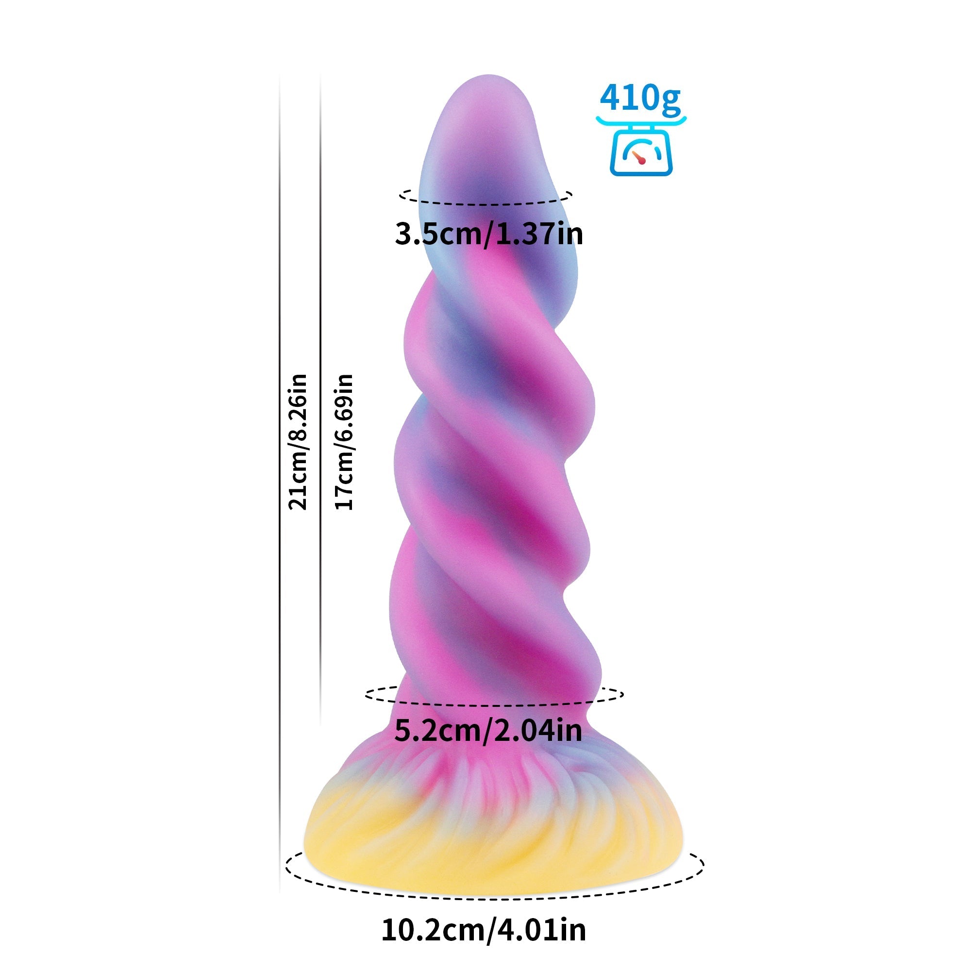 8 Inch Spiral Silicone Fluorescent Unicorn Dildo