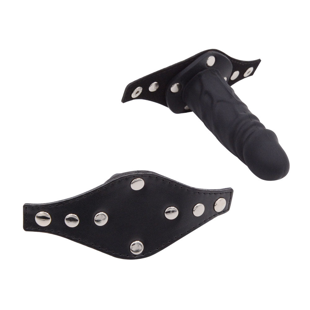 Black Leather Face Strap Dildo Gag