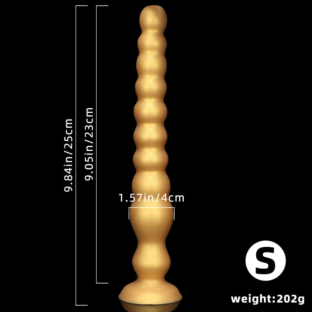 Long Anal Dildo Gold Silicone Beads