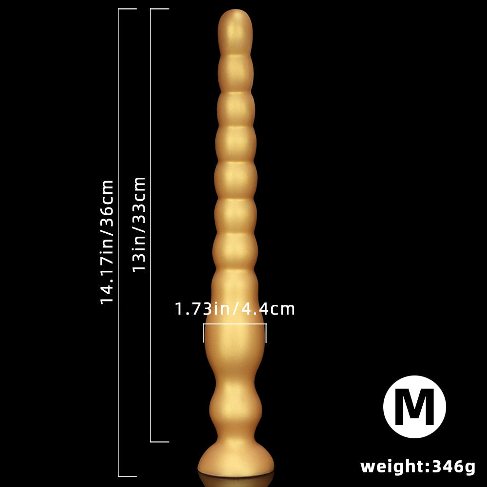 Long Anal Dildo Gold Silicone Beads