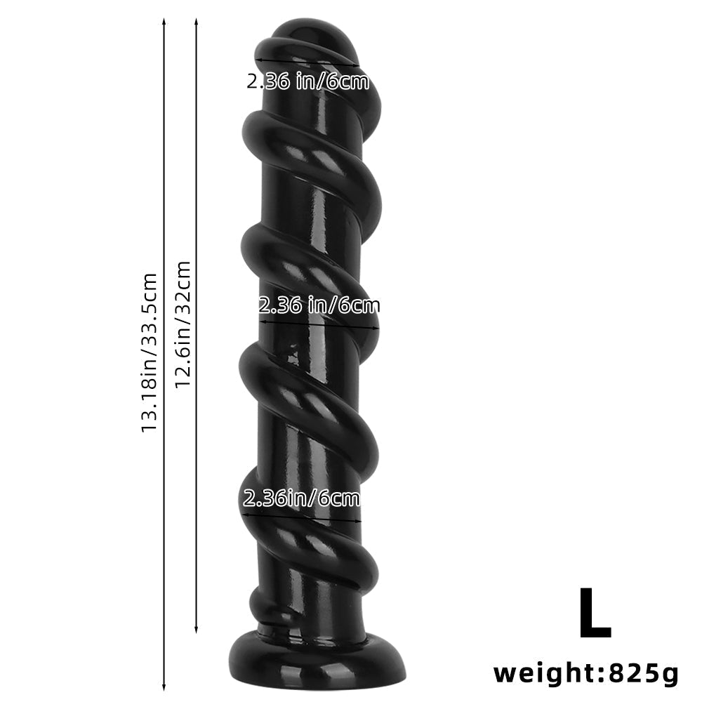 Anal Wand Black Threaded Ribbed 13 Inch Dildo
