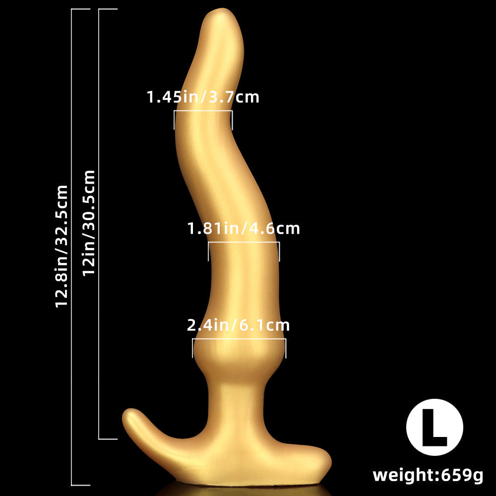 Giant Gold S Shaped Silicone Long Anal Plug