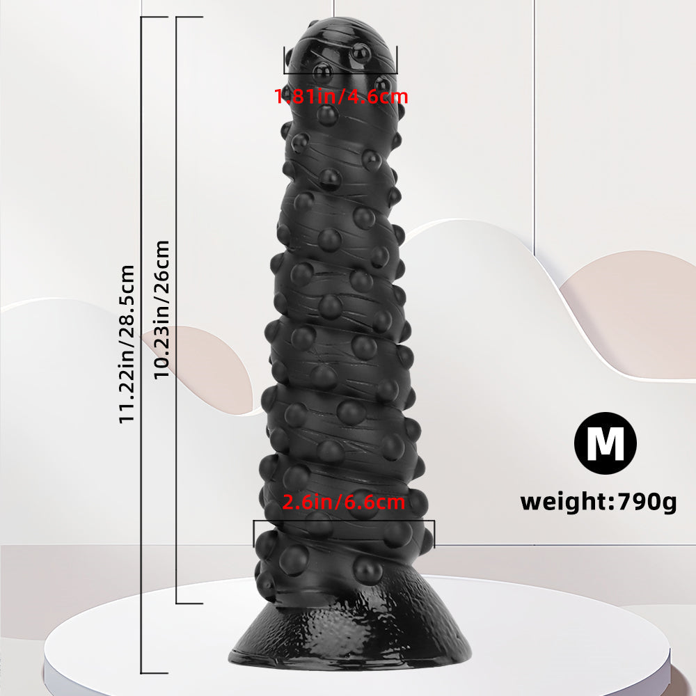 15 Inch Threaded Dotted Black Giant Dildo