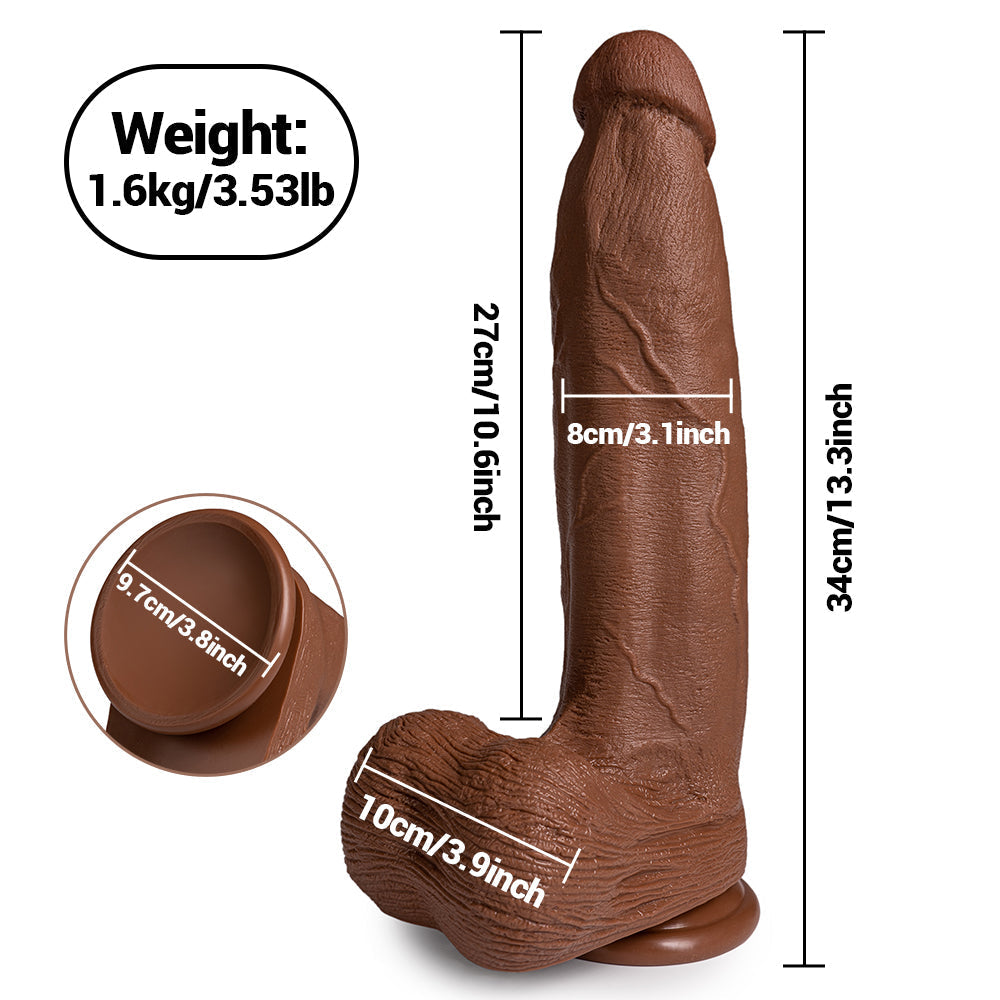 Girthy Dildo 13 Inch Brown Tapered 3 Inch Wide
