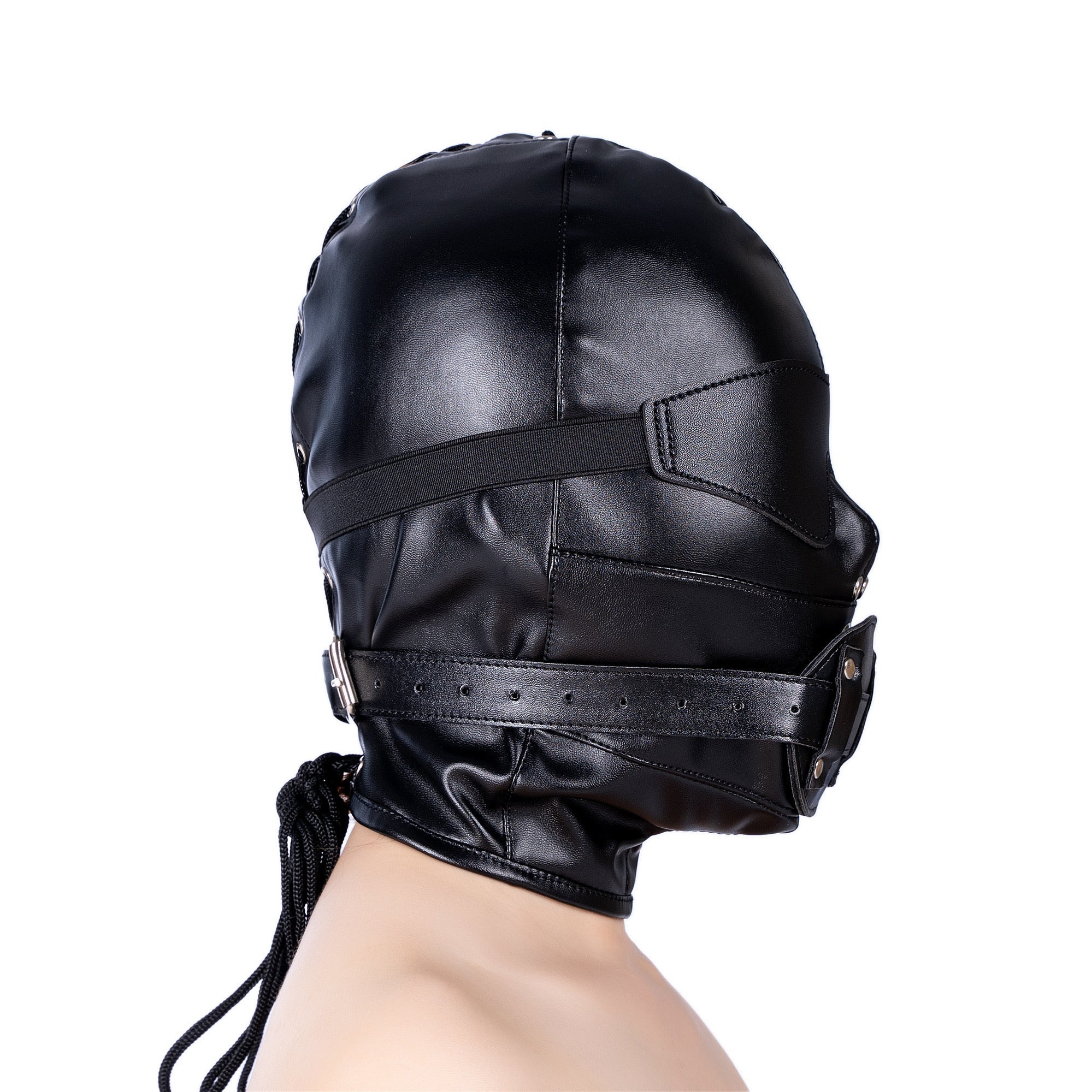 Bondage Mask Black Leather Facial Dildo Gag—Set
