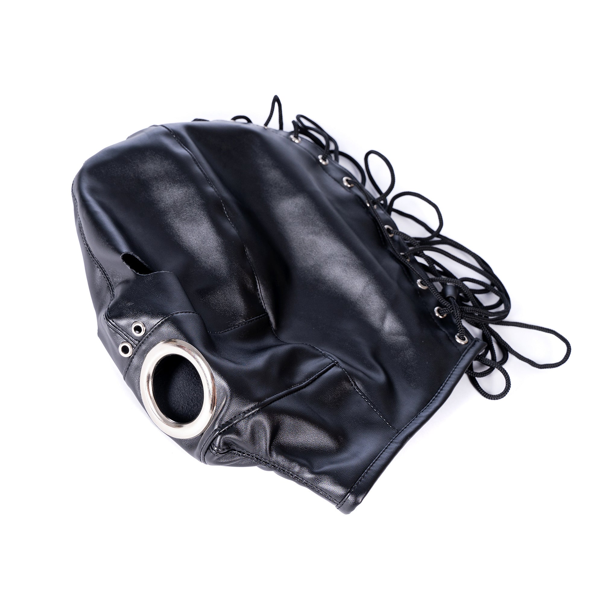 Bondage Mask Black Leather Facial Dildo Gag—Set