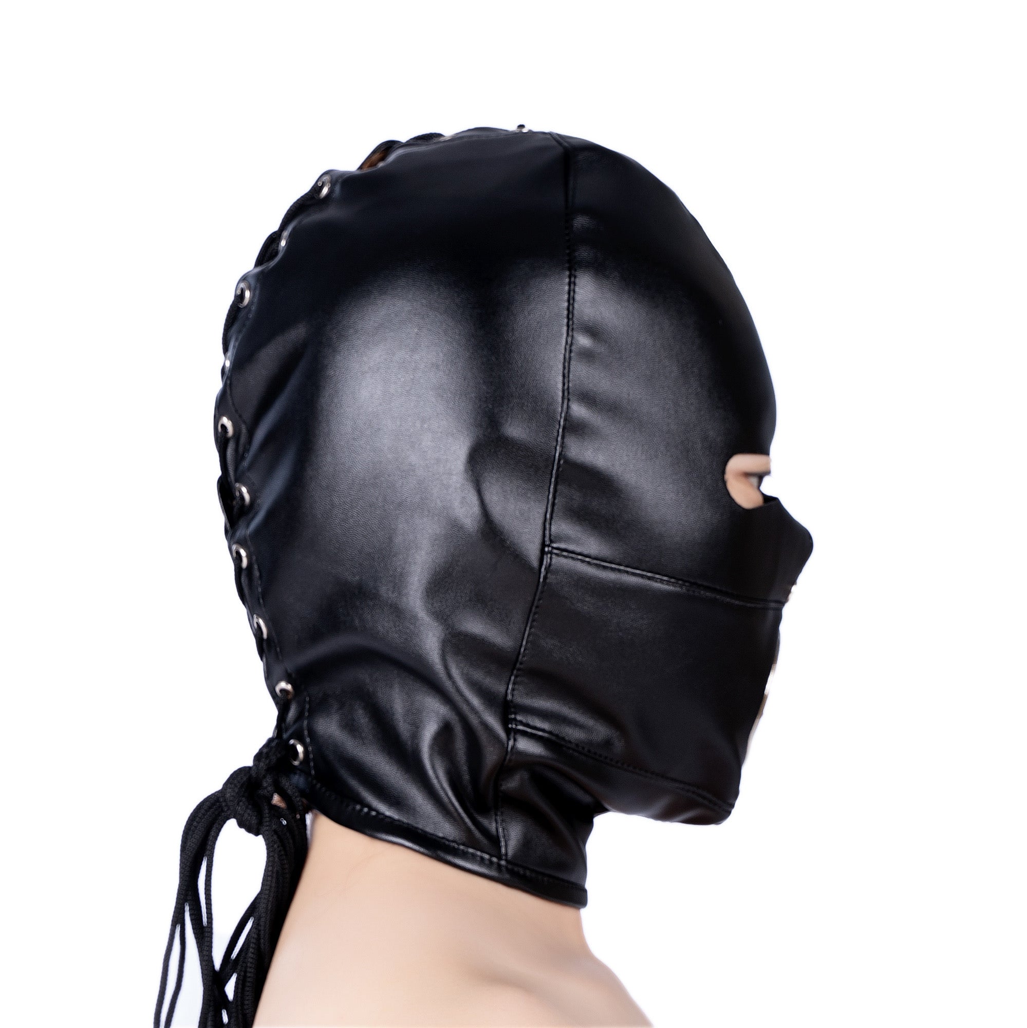 Bondage Mask Black Leather Facial Dildo Gag—Set