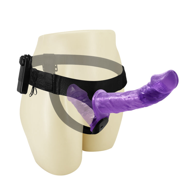 Purple Transparent Double Headed Vibrating Strap On Dildo