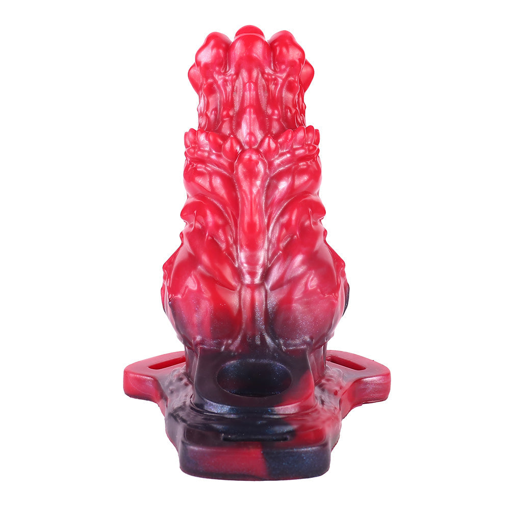 5 Inch Blood Red Vibrating Hollow Strap On