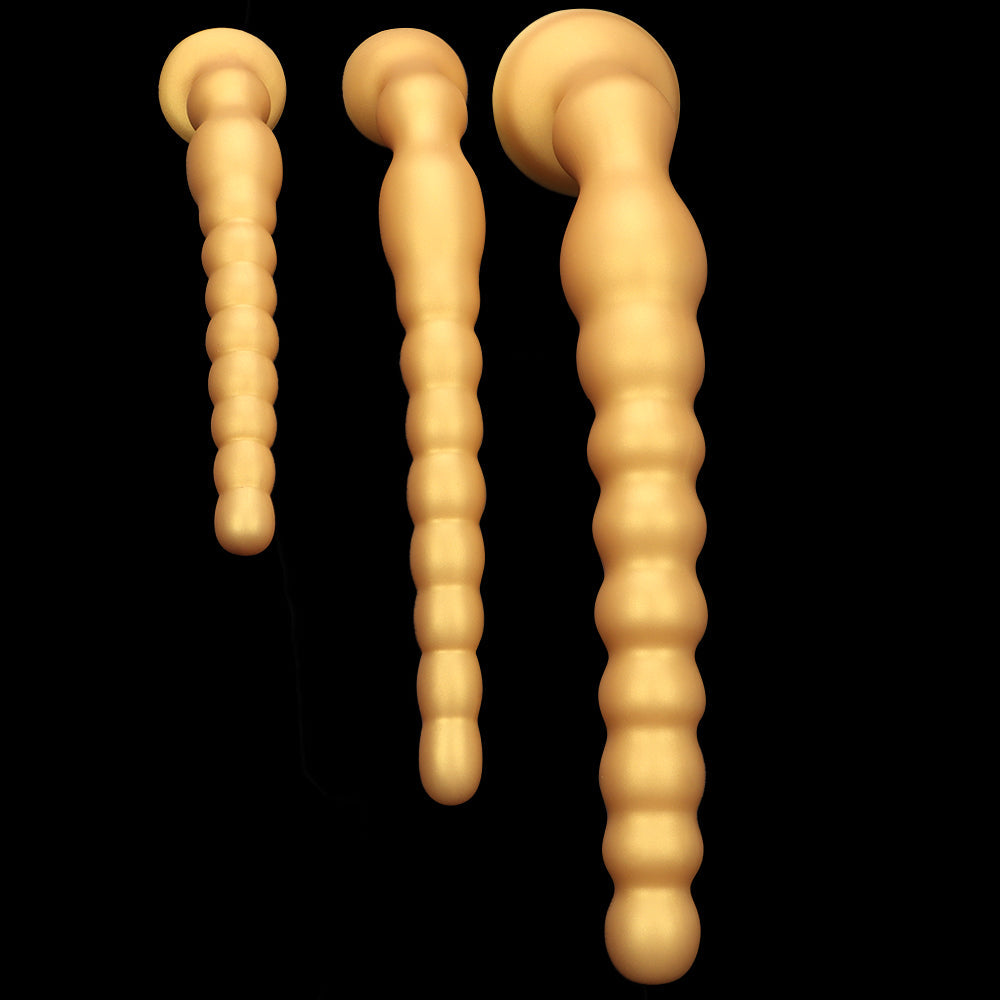 Long Anal Dildo Gold Silicone Beads