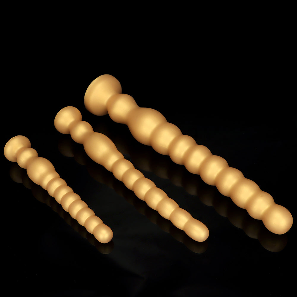 Long Anal Dildo Gold Silicone Beads