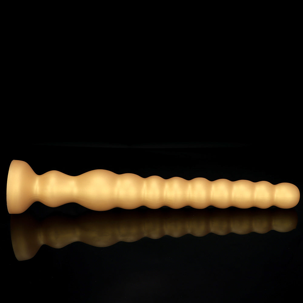 Long Anal Dildo Gold Silicone Beads