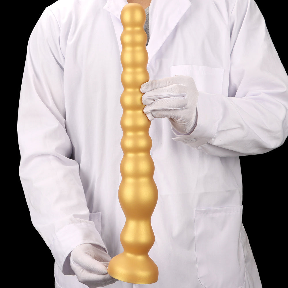 Long Anal Dildo Gold Silicone Beads
