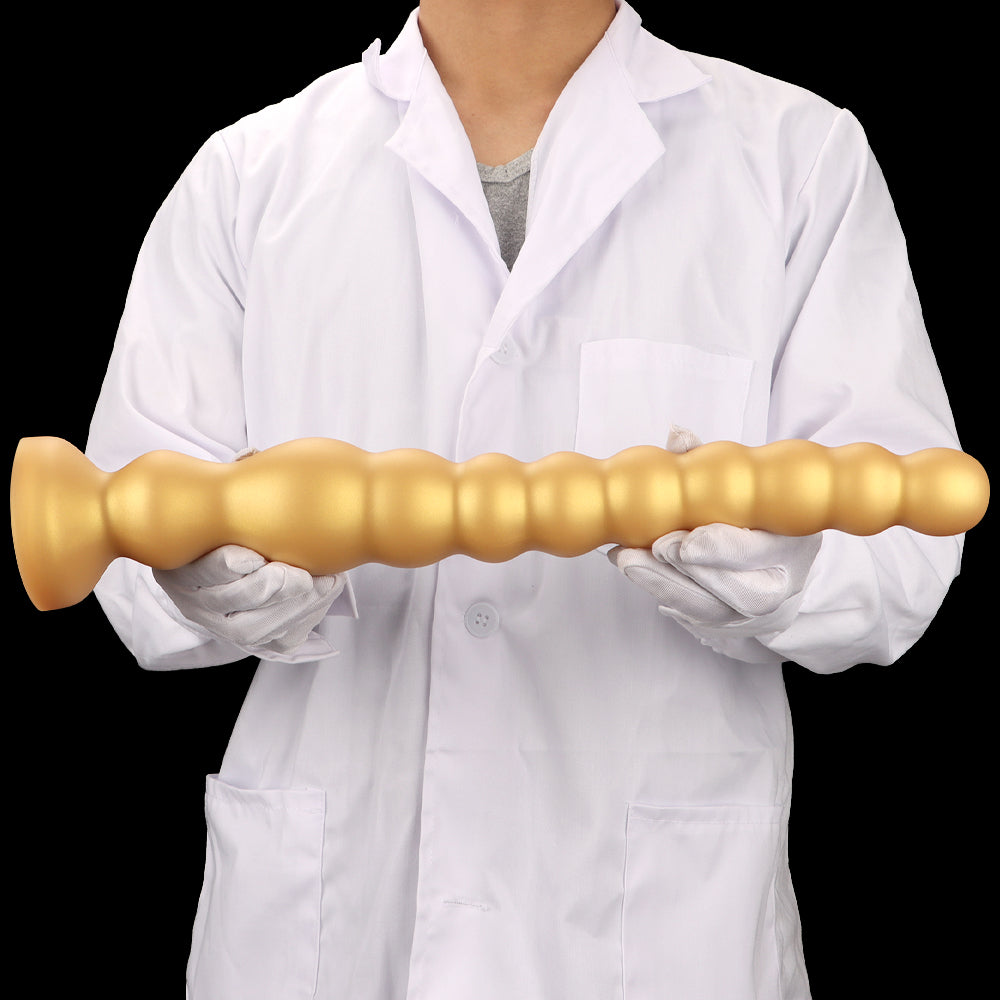 Long Anal Dildo Gold Silicone Beads