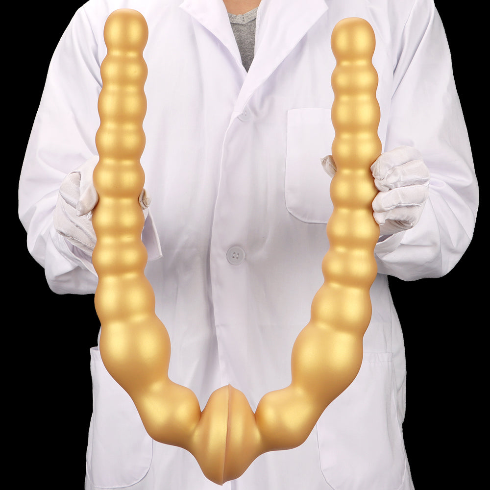Long Anal Dildo Gold Silicone Beads