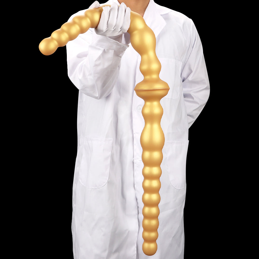 Long Anal Dildo Gold Silicone Beads