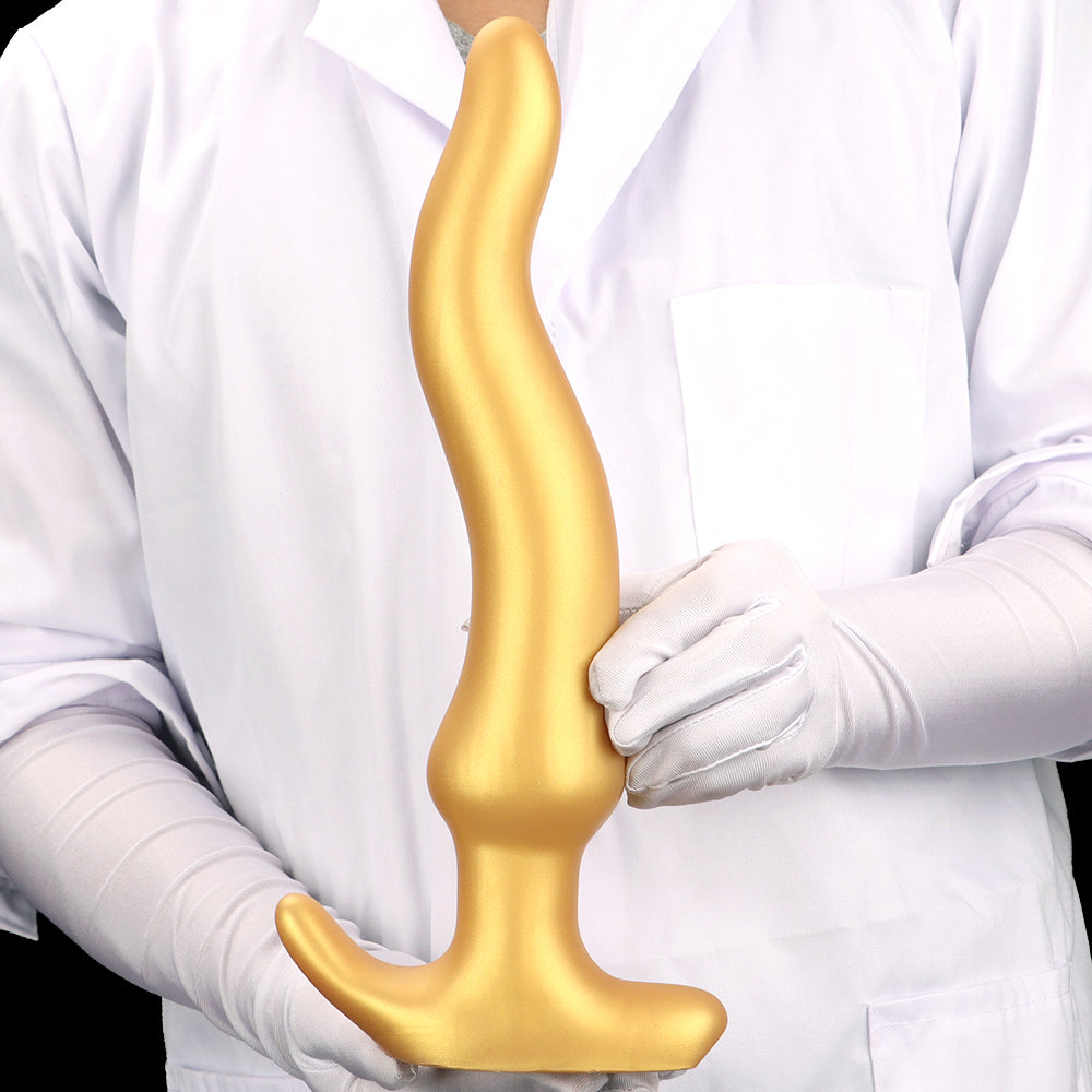 Giant Gold S Shaped Silicone Long Anal Plug