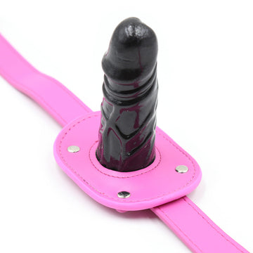 Pink leather Slave Black Face Dildo