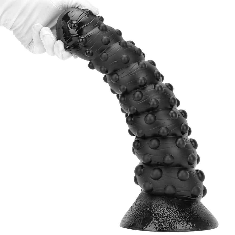 15 Inch Threaded Dotted Black Giant Dildo