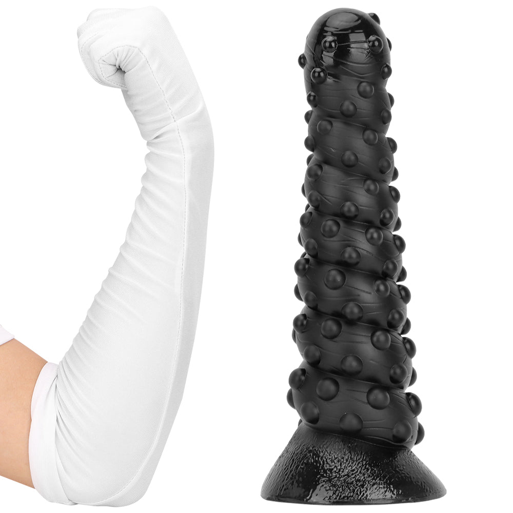 15 Inch Threaded Dotted Black Giant Dildo