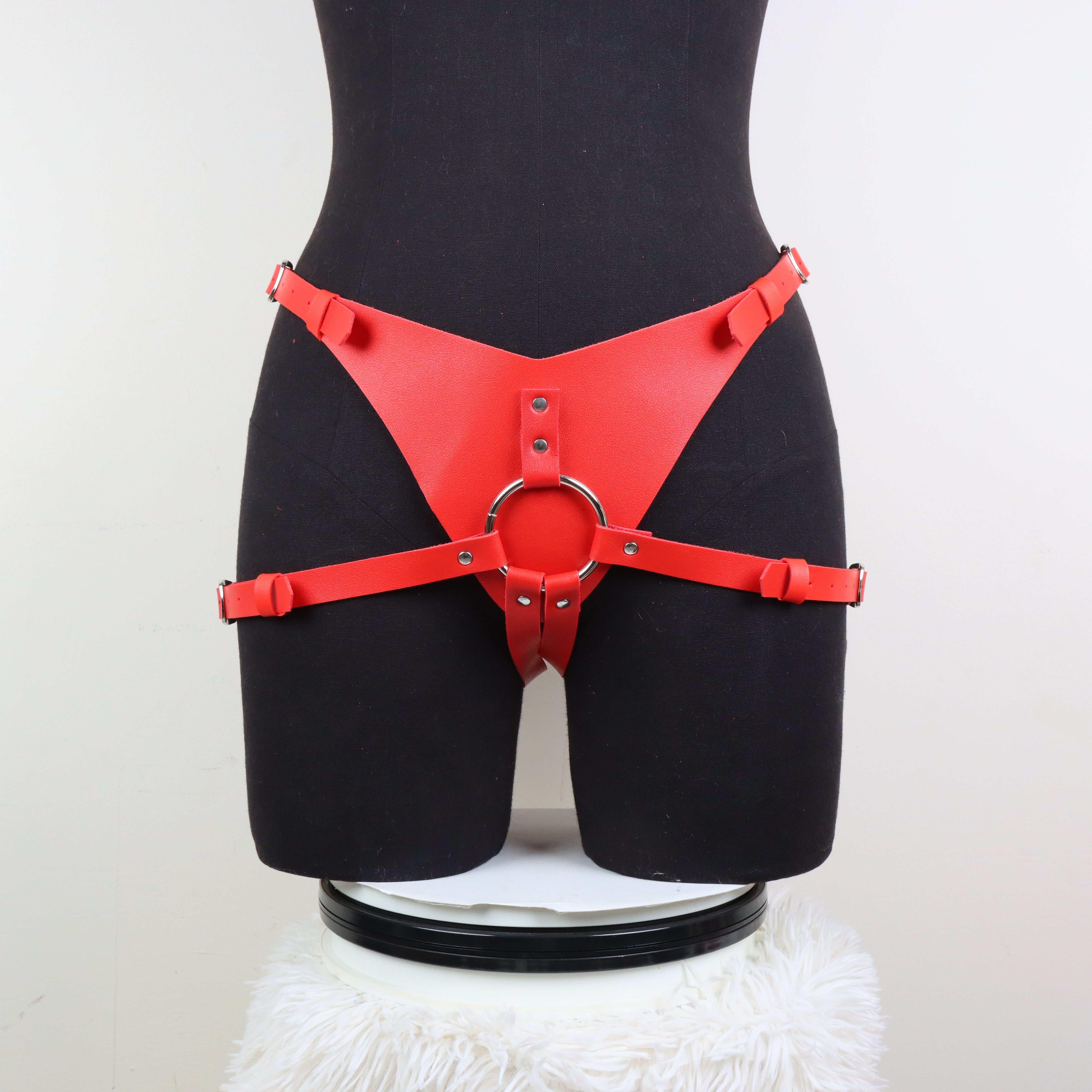 Red Premium Leather Strap On Harness