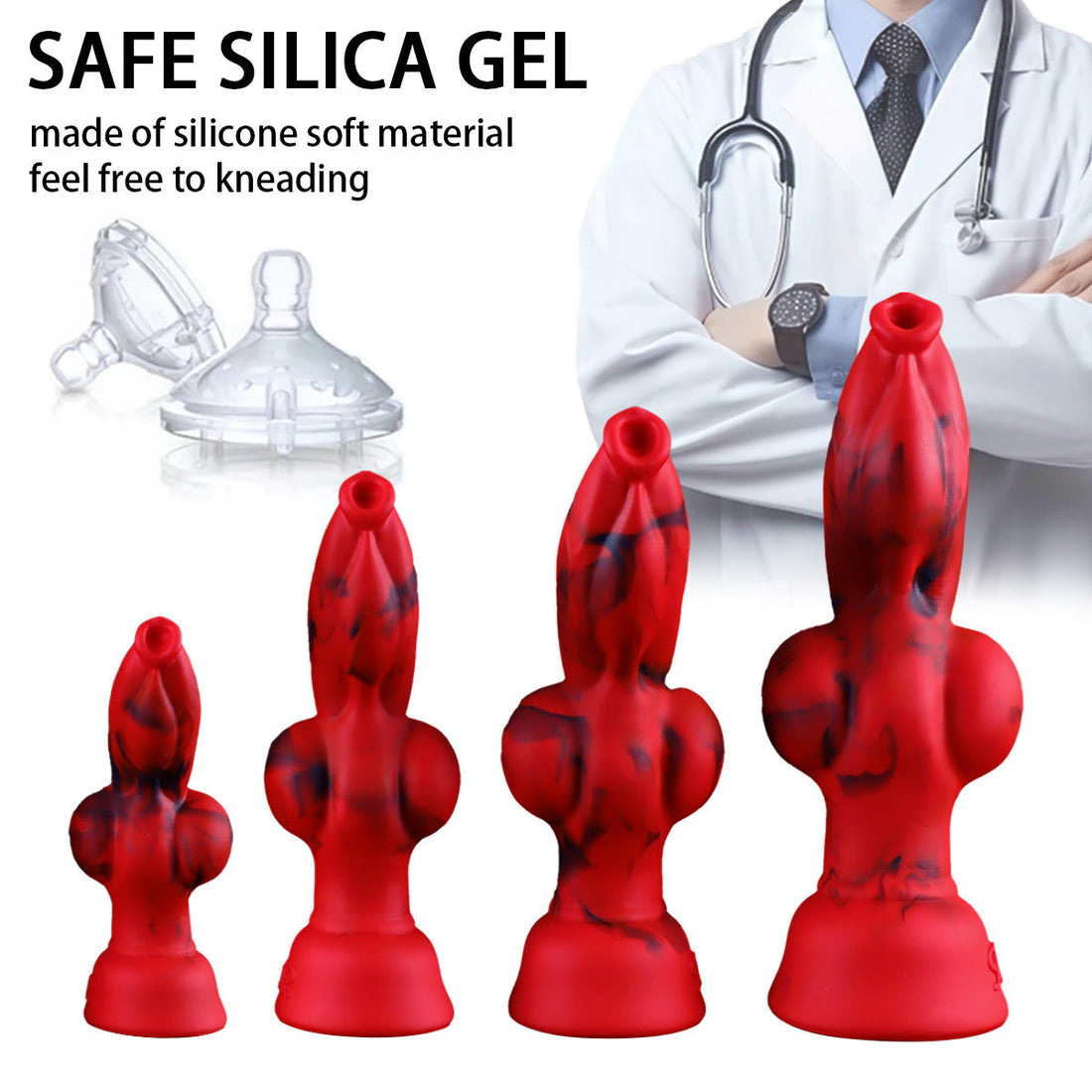 Red Big Knot Silicone Dog Dildo