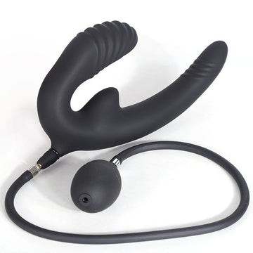 Black Silicone Adjustable Double Insert Inflatable Dildo