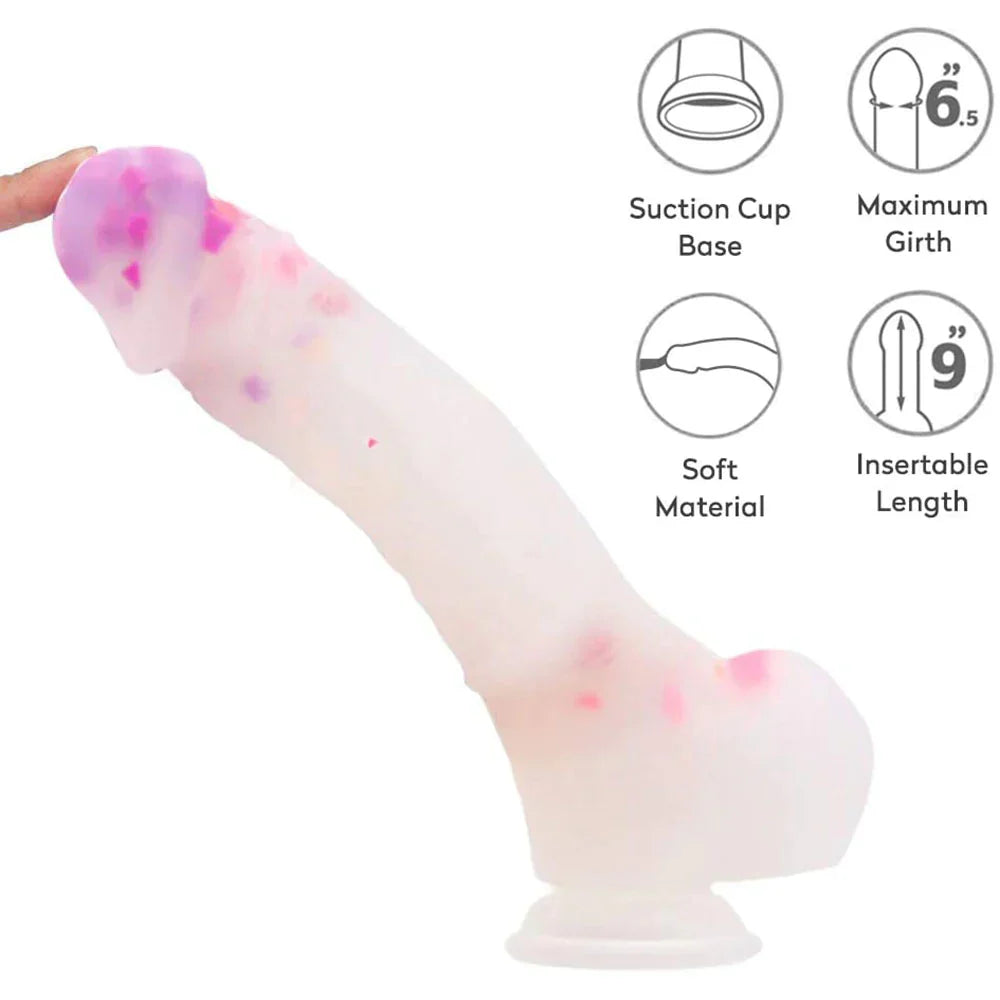 9 Inch Silicone Purple Confetti Dildo