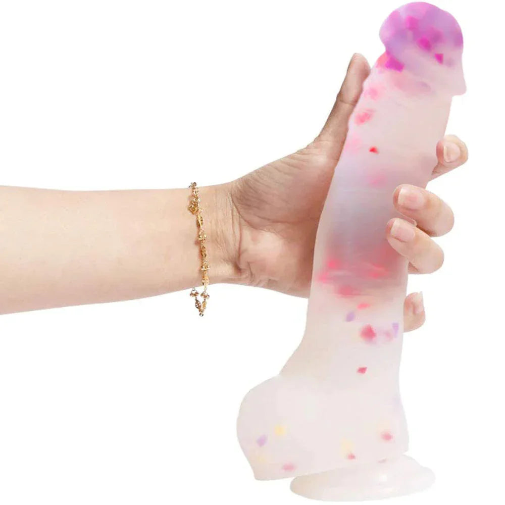 9 Inch Silicone Purple Confetti Dildo