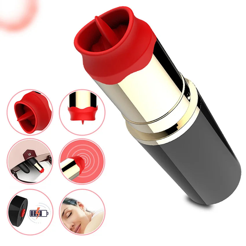 Lipstick Tongue Teases Clit Vibrator