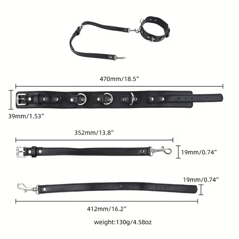 Handcuffs with Leash Metal Anal Hook to Collar
