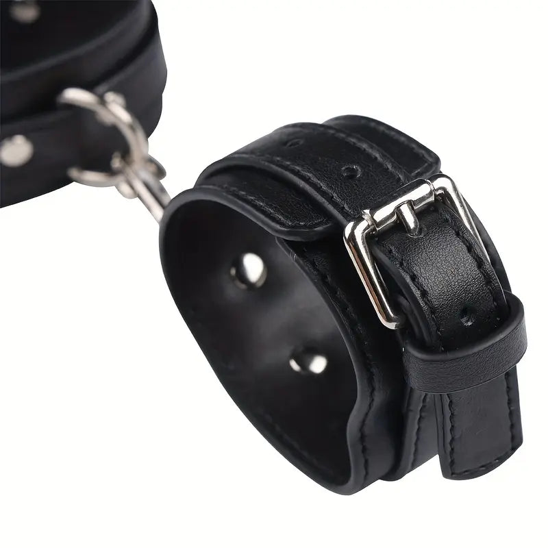 Handcuffs with Leash Metal Anal Hook to Collar