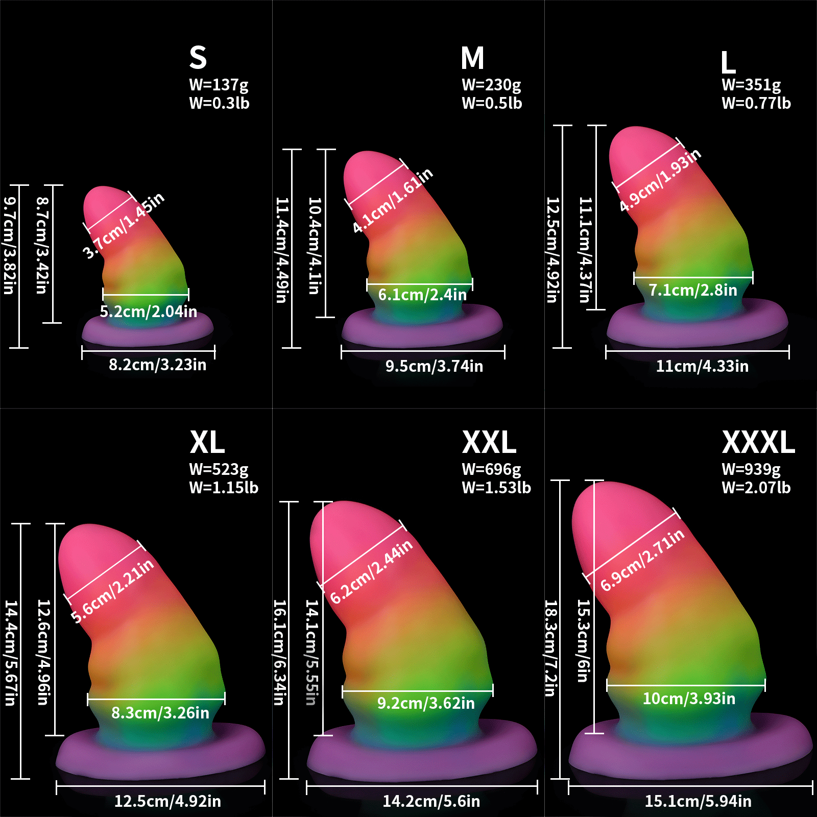 Rainbow Luminous Large Silicone Butt Plug