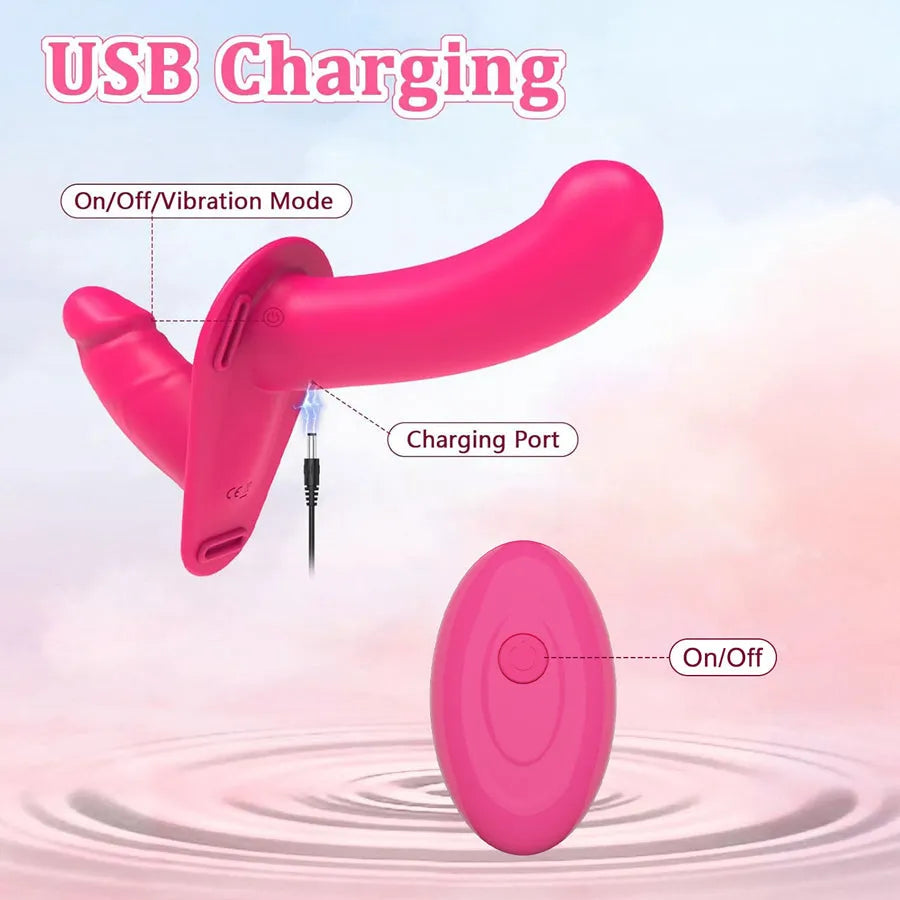 Double Sided Strap On Pink Vibrating Dildo