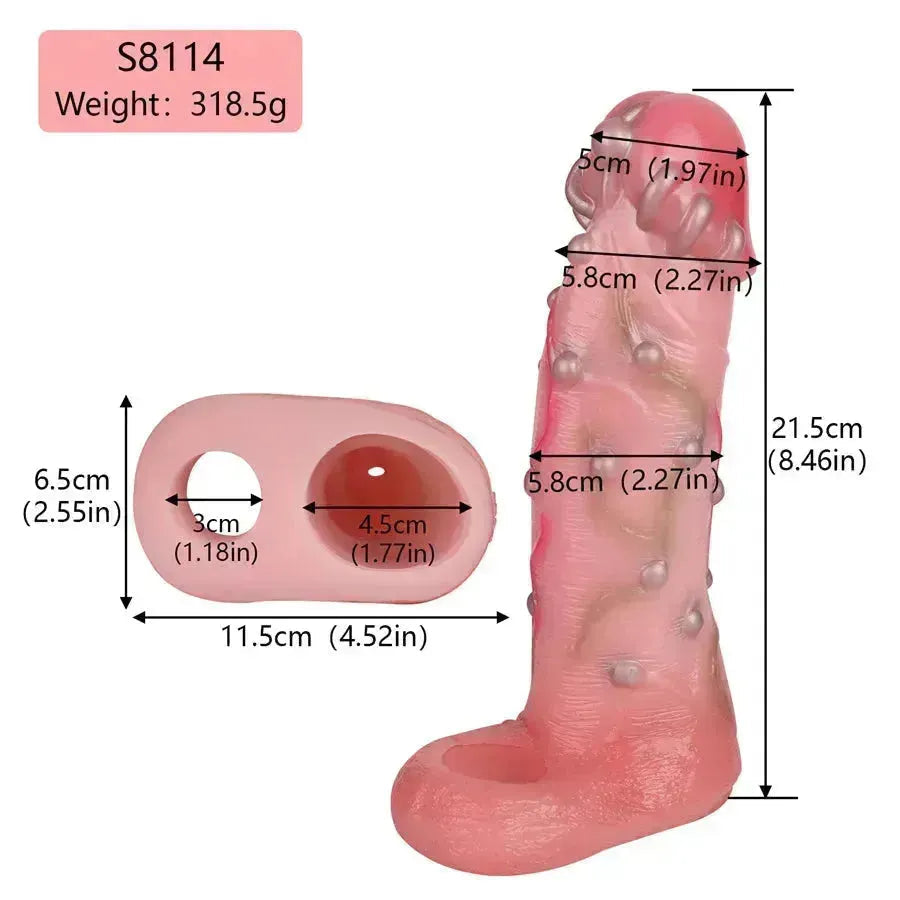 8 Inch Studded Huge Silicone Penis Sleeve