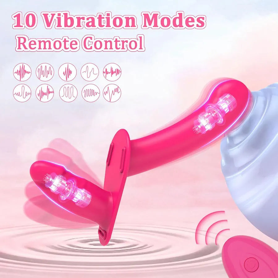 Double Sided Strap On Pink Vibrating Dildo
