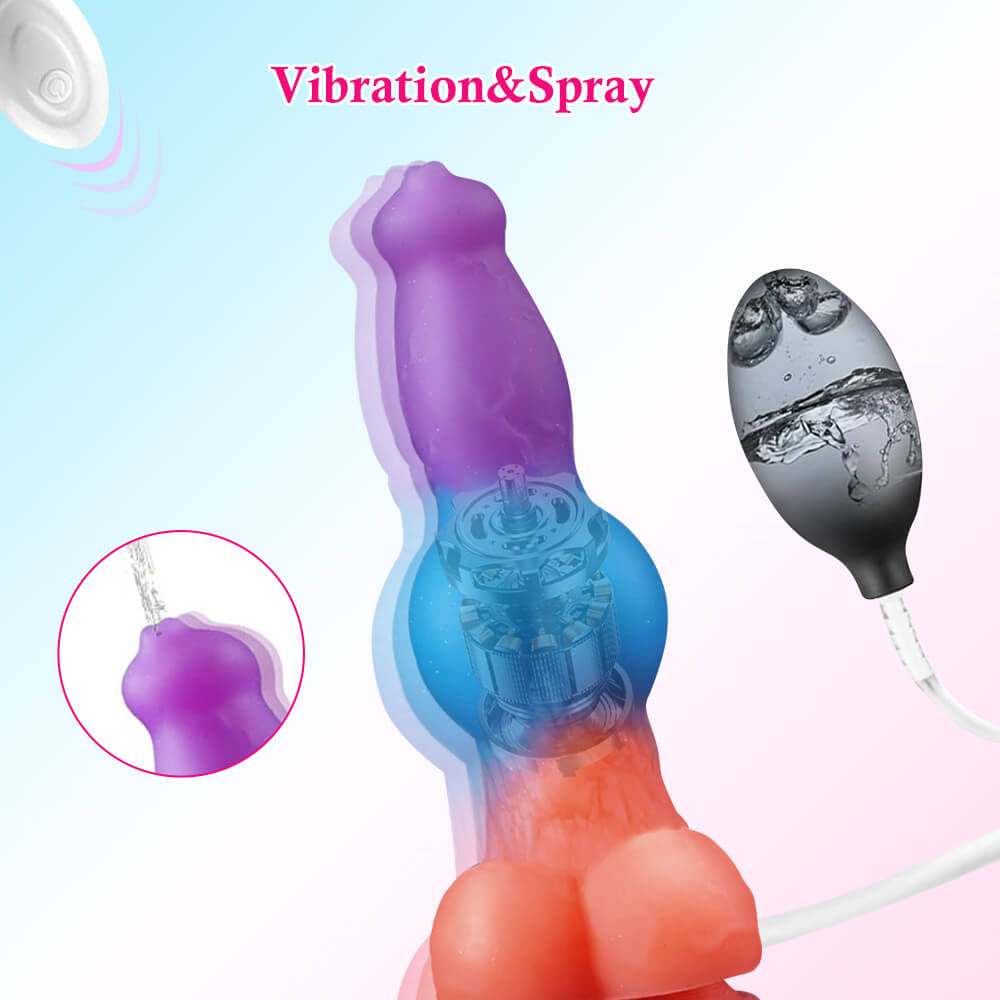 Three Color Dog Knot Vibrating Squirting Dildo