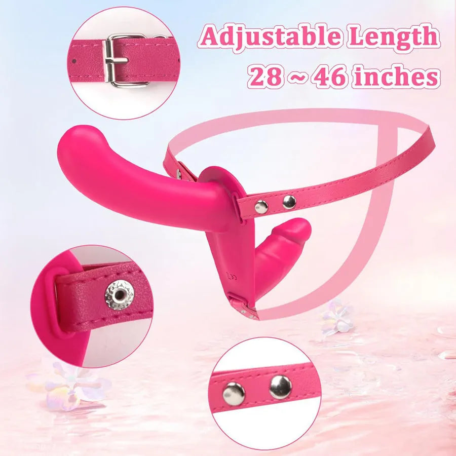 Double Sided Strap On Pink Vibrating Dildo